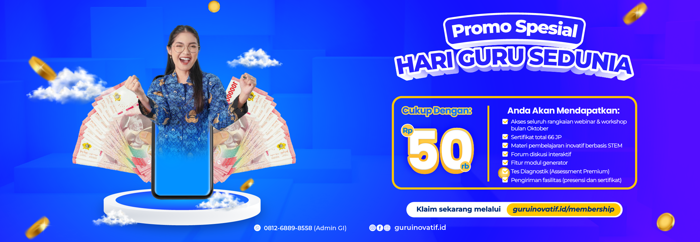 Promo Spesial Rp50.000 GuruInovatif.id Akses Seluruh Webinar dan Workshop Sertifikat total 66 JP