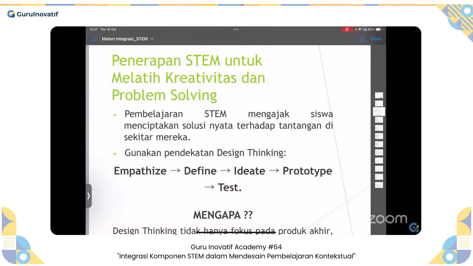 GI Academy #64 | Integrasi Komponen STEM dalam Merancang Pembelajaran Kreatif, Kontekstual, dan Analitis